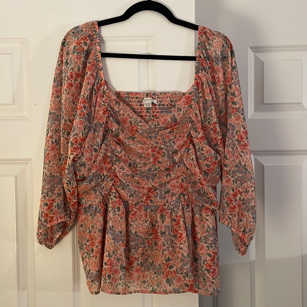 Ruched AE Sheer Floral Top